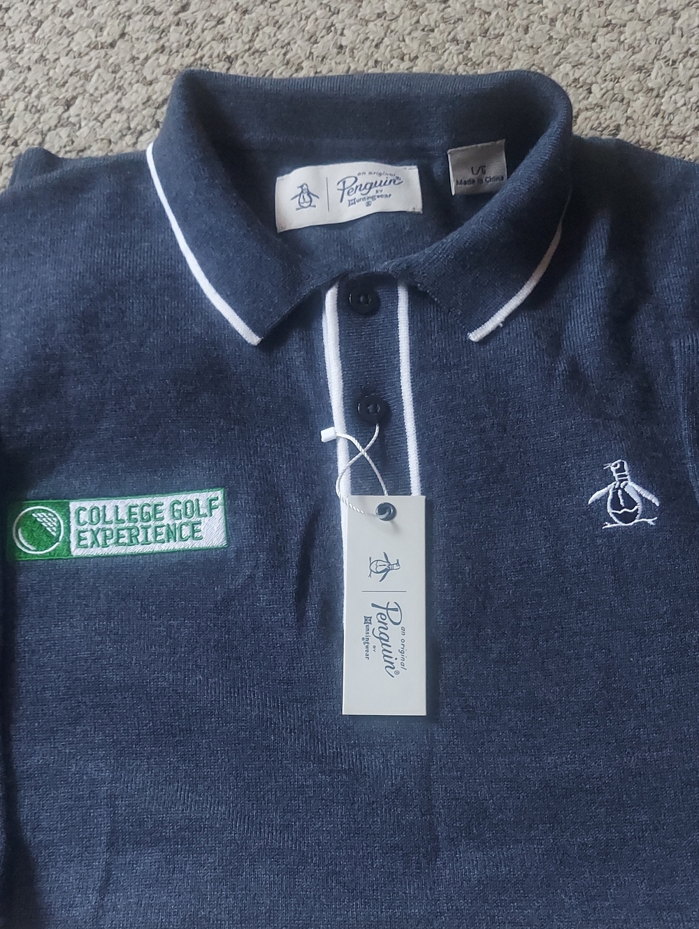 Original Penguin Navy Polo with White Trim and Embroidered Logo
